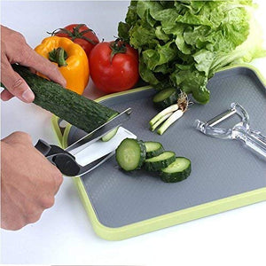 Figment 2-in-1 18/10 Steel Smart Clever Cutter Kitchen Knife Food Chopper and in Built Mini Chopping Board with Locking Hinge; with Spring Action; Stainless Steel Blade (Black) - Home Decor Lo