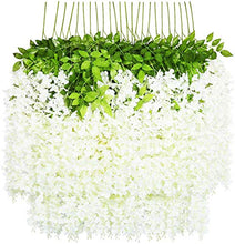 Load image into Gallery viewer, WoodZone 4 Pcs 42 Inches Wisteria Artificial Flowers Dense Flower Vine | Muggu Backdrop for Decoration | Phoolon ki Chaddar for Bride Entry | Artificial Flowers for Home Decoration Hanging (White) - Home Decor Lo