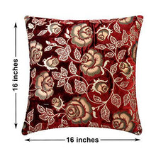 Load image into Gallery viewer, S N TRADERS Gold Embossed Floral Print Velvet Cushion Covers (Maroon, Red, 16x16 Inch, 40x40 cms) - Set of 5 Pieces - Home Decor Lo