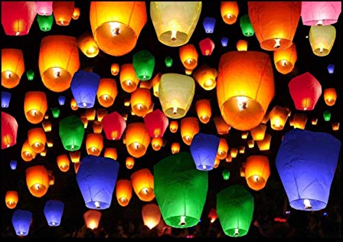 Shop4Alll Colorful Make A Wish High Flying Sky Paper Lantern Hot Air Balloon with Fuel Wax Candle (Multicolour) - Pack of 10 - Home Decor Lo