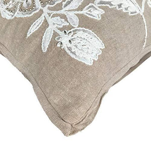AJS Living Cotton English Flora Cushion with Cover for Home Office School Chair seat, Takiya TC - 200 (45x45 cm/18x18 Inch, Beige and Light Pink) - Home Decor Lo