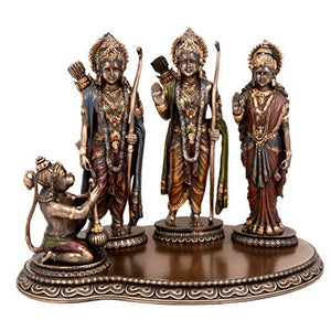 AONA Ram Laxman Sita with Hanuman Rama Darbar Poly Resin Sculpture, Height 8 Inches, Bronze
