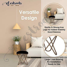 Load image into Gallery viewer, Nestroots Stool for Living Room Sitting Velvet Ottoman upholstered Foam Cushioned pouffe Puffy for Foot Rest Home Furniture with Golden Cross Legs Velvet (17&quot; inch Height Black Set of 2) - Home Decor Lo
