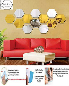 Wall1ders 1Store 6 Silver 6 Golden Hexagon 3D Acrylic Mirror Stickers for Wall Stickers for Living Room, Hall, Home & Offices. - Home Decor Lo