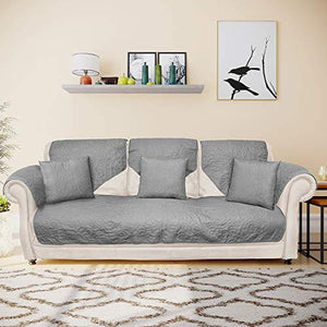 @home by Nilkamal Reversible Solid 3 Seater Sofa Cover with 3 Cushion Covers (Grey) - Home Decor Lo