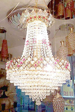 FLOSTON Glass Decorative Metal Crystal Pendant Ceiling Jhoomar Lamp Chandelier (480mm) - Home Decor Lo