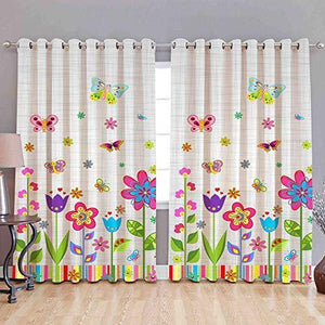 RAM PRODUCTS Polyester Blend White Flowers 3D Digital 4x5 ft Printed Curtain-Pink-Set of 2 Pieces - Home Decor Lo