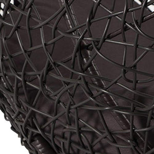 Carry Bird Furniture Metal; Rattan and Wicker Cocoon Ball Basket Chair Hanging Swing with Tufted Outdoor Poly-Fibre Patio Seat Padded Cushion Pillow and Stand Hook; Standard; Black - Home Decor Lo