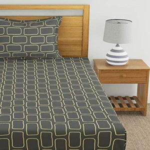 Home Ecstasy 100% Cotton bedsheets for Single Bed Cotton, 140tc Geometric Grey Single bedsheet with Pillow Cover (4.8ft x 7.3ft) - Home Decor Lo