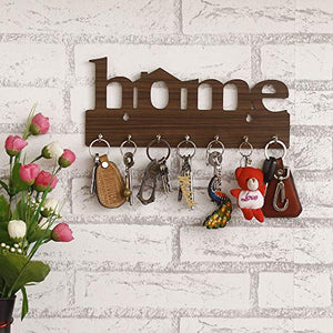 Webelkart Premium "Home" Keys Wooden Key Holder (29 cm x 13.5 cm x 0.4 cm, Brown)- 7 Hooks - Home Decor Lo