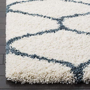 SWEET HOMES Carpet. Ultra Soft Shag Collection Handwoven Anti-Skid, Ogee Plush Area Rug, Size 5x7, feet Color, Ivory/Teal Bluee - Home Decor Lo