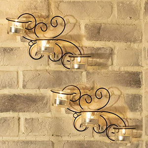 Kaameri Bazaar Set of 2 Wall Hanging Tealight Candle Holder Metal Wall Sconce with Glass Cups and Tealight Candles for Diwali, Christmas Lights for Home Decoration (Set of 2) - Home Decor Lo