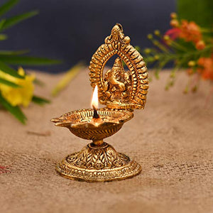 Collectible India Metal Ganesha Design Decorative Diya (Golden, 4.5 X 2 X 2 Inch) - Home Decor Lo