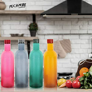 MUCH-MORE 6 Plastic Fridge Bottles Set 1 Liter Turtle Design with Complimentary Knife (Multicolor WB-08) - Home Decor Lo
