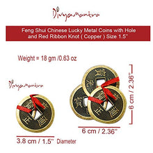 Load image into Gallery viewer, Divya Mantra Feng Shui Chinese Lucky Fortune I-Ching Dragon Coin Ornaments Wealth Charm Amulet Three Bronze Metal Coins with Hole and Red Ribbon Knot for Good Money Luck, Decoration Charms – Copper - Home Decor Lo