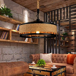 C&K Ceiling Light, Retro Industrial Iron Vintage Loft Ceiling Lamp Chandelier Rustic Hemp Rope Iron Candlestick Pendant Light Round Hanging Iron Cage Hanging (Without Lamp) - Home Decor Lo