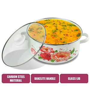 iBELL ND3318 Decorative Enamel Casserole with Sturdy Glass Lids, Gift Set of 3 (1.7, 2.2, 3Litre), White - Home Decor Lo