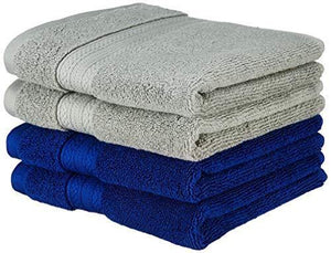 Amazon Brand - Solimo 100% Cotton 4 Piece Hand Towel Set, 575 GSM (Drizzle Grey and Navy Blue) - Home Decor Lo