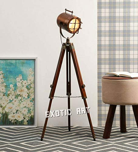 Exotic Art Wood Tripod Floor Lamp, Copper - Home Decor Lo