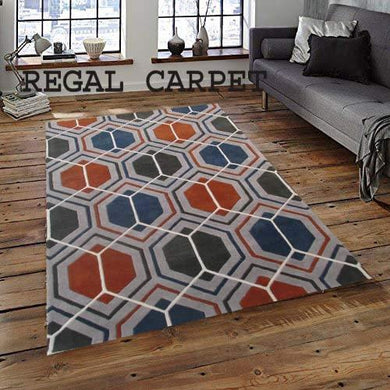 Regal Carpet Embossed Carved Handmade Tuffted Woollen Thick Geometrical Carpet for Living Room Bedroom Home Size 5 x 8 feet (150X240 cm) Charchole Grey Multi - Home Decor Lo