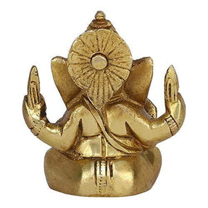 GURUJEE Brass Statue Ganpati Long Ear Ganesha Small Idol Murti for Pooja Mandir Gifts - Home Decor Lo