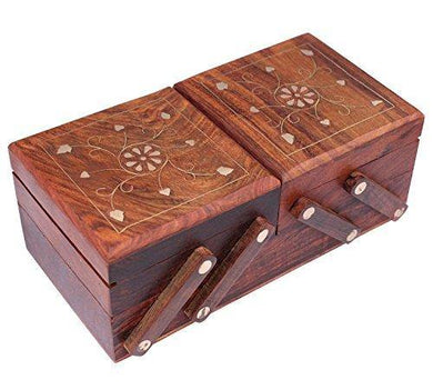 ITOS365 Jewellery Box for Women Wooden Flip Flap Brass Inlay Handmade Gift, 8 inches - Home Decor Lo