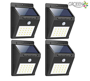 Groeien® Waterproof Bright Solar Wireless Security Motion Sensor 20 LED Night Light for Outdoor/Garden Wall (Black)(pack of 4) - Home Decor Lo