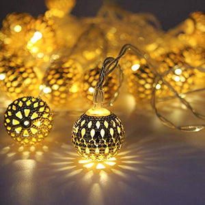 PESCA Moraccan Ball 16 LED String Lights Plug-in Metal Ball, Connectable with Tail Plug, for All Occasions-Christmas, Diwali - Home Decor Lo