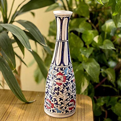 Decorative Ceramic Flower Vase for Living Room | 12 inch Long Vase | Hand Painted in red Blue Color Flower Pot by Craftghar
