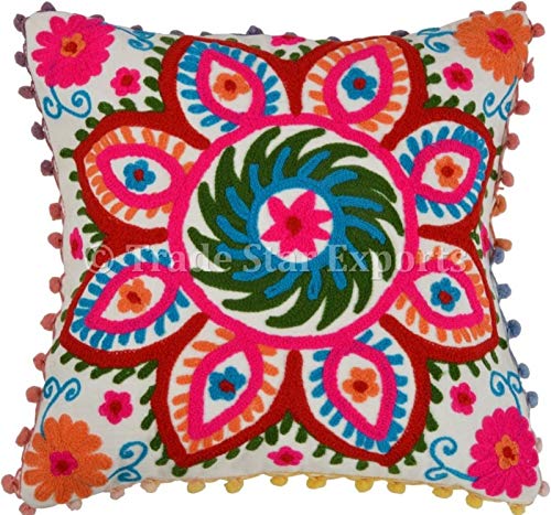 Trade Star Cotton Suzani Floral Embroidered Cushion Cover Throw Pillow Cases (Standard, Multicolour) - Home Decor Lo