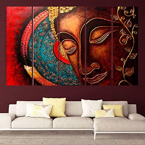 Kyara arts Multiple Frames, Beautiful red Buddha Wall Painting for Living Room, Bedroom, Office, Hotels, Drawing Room Wooden Framed Digital Painting (50inch x 30inch) - Home Decor Lo