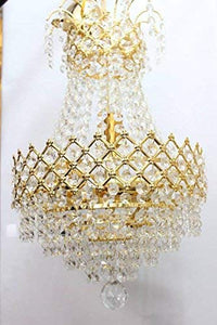 Weldecor Antique Crystal Pendant Ceiling Lamp | Chandelier for Home | Jhoomer Lights for Living Room Decoration (Size -300mm)(Gold) - Home Decor Lo