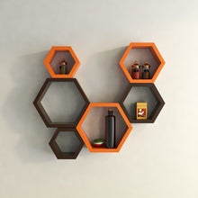 Load image into Gallery viewer, Onlineshoppee Hexagon Designer Storage Shelf, Set of 6 (Orange and Brown) - Home Decor Lo