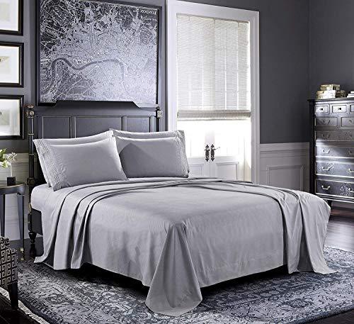 GD Home Fabric Bedsheet 100% Smooth & Soft Guaranteed 400 TC Cotton Saten Bed Sheets 90 x 100 Inch with 2 Pcs Pillow Cover 17 x 27 Inches (Grey) - Home Decor Lo