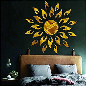 Wall1ders Atulya Arts 3D Acrylic Sun Flame Mirror Decorative Wall Stickers with Extra 10 Butterfly Sticker,(45cm X 45cm)(Gold) - Pack of 25 - Home Decor Lo