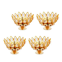 Load image into Gallery viewer, Collectible India Crystal Round Brass Small Kamal Deep Jyoti Oil Lamp/Akhand Diya for Home Temple Pooja Decor (Golden) Pack of 4