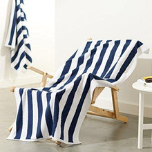 Load image into Gallery viewer, AmazonBasics 2 Piece Cotton Beach Towel - 477 GSM - 60&quot; x 30&quot; (152.4 cm X 76.2 cm) - Cabana Stripe, Navy Blue - Home Decor Lo