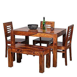 Sheesham Wood 4 Seater Dining Table Set with Chairs (Honey Teak Brown) - Home Decor Lo