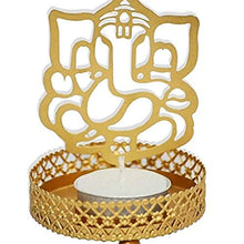 Load image into Gallery viewer, Ininsight Solutions Golden Metal Decorative Shadow Divine Lord Ganesha Ganpatiji and Laxmi Ji Tealight Candle Holder - Home Decor Lo