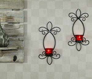 Hosley Butterfly Wall Tealight Candle Holder Wall Sconce with 2 Red Glass Cup and Tealights for Home Decoration and Gifting, Set of 2
