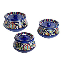 Load image into Gallery viewer, Tashveen Articles Stoneware Mughal Handies Set of 3, 1200, 800, 500 ml, 3 Piece (Blue Multicolour) Serving Set Bowl Set Dining Tableware - Home Decor Lo