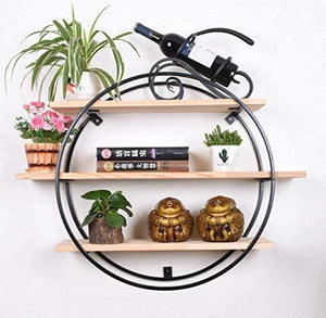 INDIAN DECOR . 29955 Warm Small Home Creative Circular 3 Floors Wall Mounted Flower Pot Toy Cup Book Shelves for Bedroom Living Room Cafe Bar , Other Decorations (Size: 40 x 40 cm) - Home Decor Lo