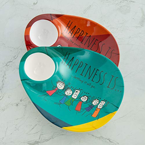 Home Centre Happines Printed Chip and Dip - Set of 2 Pcs - Multicolour - Home Decor Lo