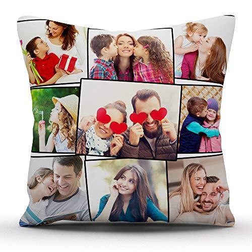 k1gifts 9 Photos Personalized Collage Satin Photo Pillow (White) 12 * 12 INCH - Home Decor Lo