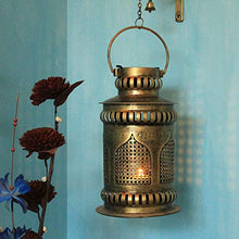 Load image into Gallery viewer, SADHUBELA Iron Jaisalmeri Mehrab Art Burni Diya Lantern (Gold_7 Inch X 7 Inch X 12.2 Inch) - Home Decor Lo