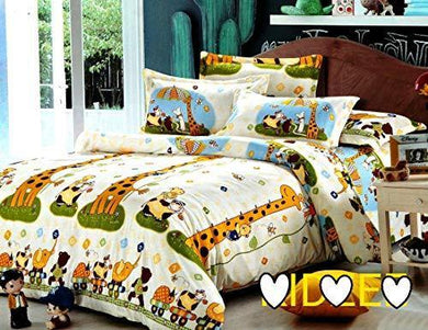 Money Home Decor Glace Cotton Animal Print Double Bedsheet with 2 Pillow Covers for Kids Room (Size: 90X100 inches, Cream) - Home Decor Lo