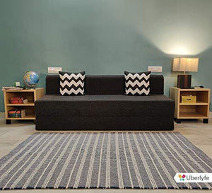 UberLyfe Sofa Cum Bed - 3 Seater, 6'X6' Feet- with 2 Cushions(Zigzag Pattern) - Jute Fabric | Dark Grey- Perfect for Guests - Home Decor Lo