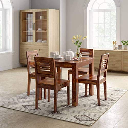 Hariom Handicraft KendalWood Furniture Sheesham Wood Teak Finish 4 Seater Dining Table Set with Chairs - Home Decor Lo