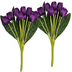 Fourwalls Beautiful Artificial Polyester and Plastic Tulip Flower Bunch (9 Head Flower, 38 cm Total Height, Purple, Set of 2) - Home Decor Lo