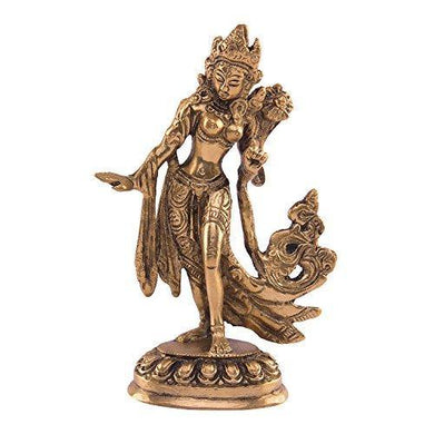 Kartique Brass Goddess Tara Standing on Beautiful Pedestal - Home Decor Lo